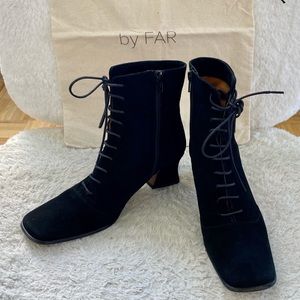 BY FAR black suede ankle boots